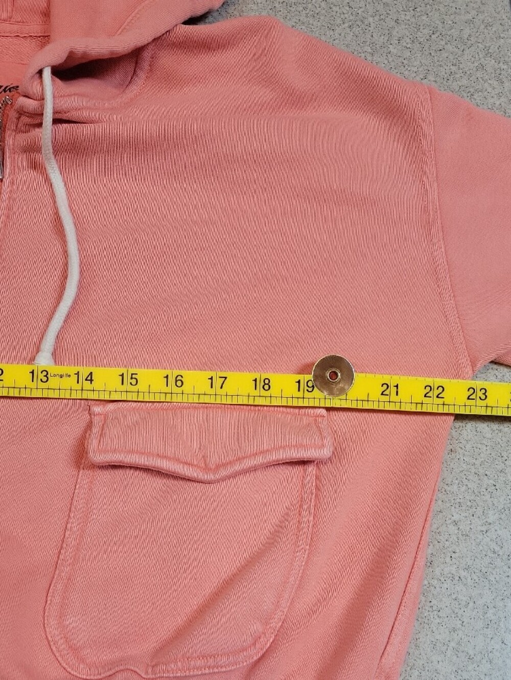Aerie Coral Pink Oversized Zip Up Hoodie Cropped Front Pocket Sweatshirt Medium - Picture 10 of 12